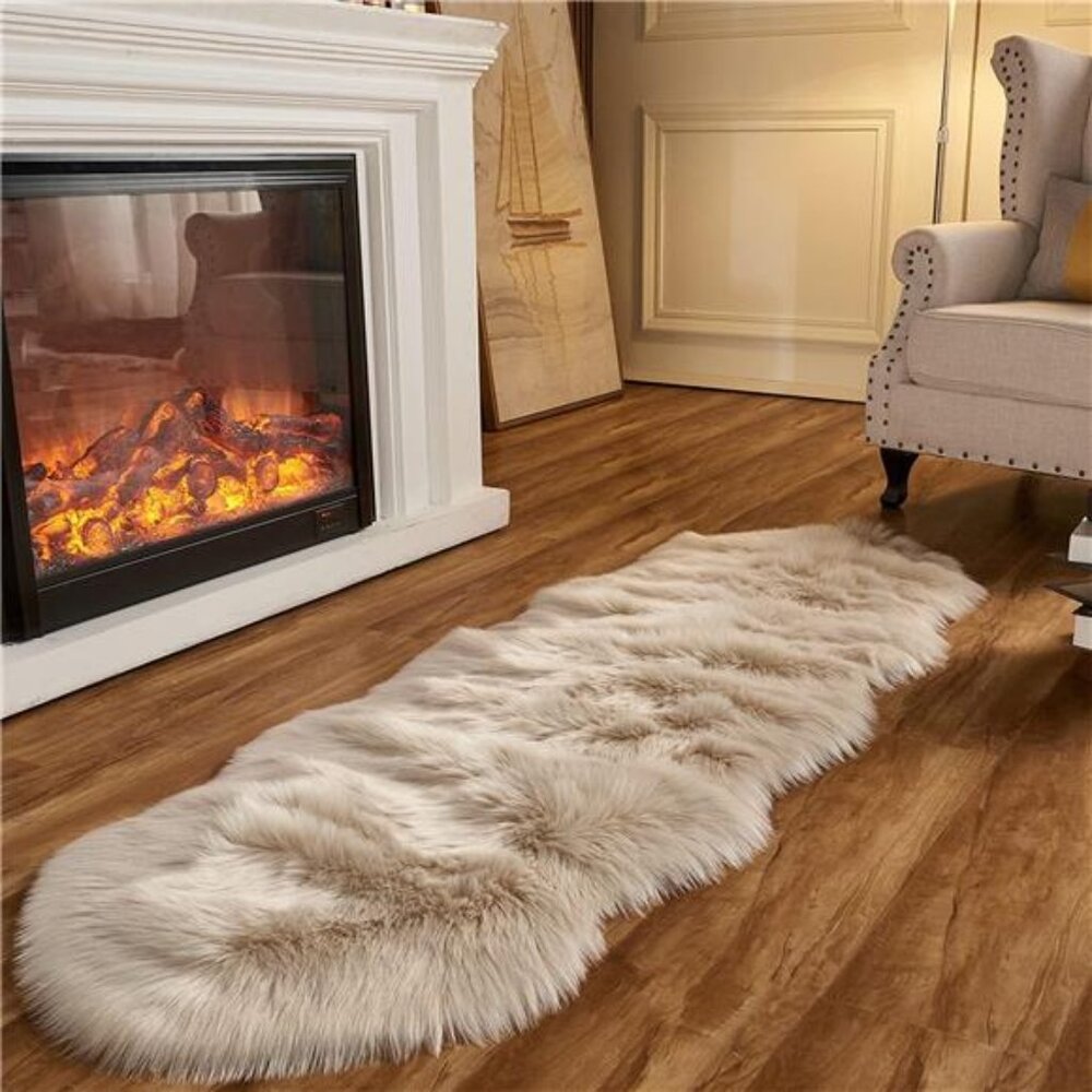 Area Rug Faux Fur Sheepskin Beige for Home Bedroom, Fluffy Small Fuzzy Furry Rug
